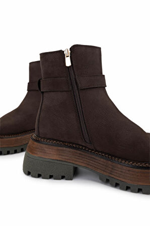 Tamer Tanca Kadın Hakiki Deri Kahverengi Nubuk Casual Bot 945 11933 BN BOT SK24-25 KAHVE NBK