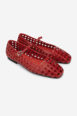 Valmenti Kadın Hakiki Deri Kırmızı Rugan Babet Ayakkabı 35 AD2641 BN AYK Y25 KIRMIZI RGN