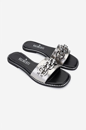 Valmenti Kadın Hakiki Deri Düz Terlik 1108 1512 BN TRLK Y25 PLATIN RGN