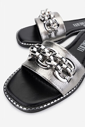 Valmenti Kadın Hakiki Deri Düz Terlik 1108 1512 BN TRLK Y25 PLATIN RGN