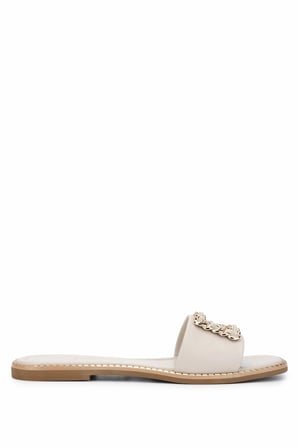 Tamer Tanca Kadın Hakiki Deri Kırık Beyaz Düz Terlik 1108 1513 BN TRLK Y25 OFF WHITE DR