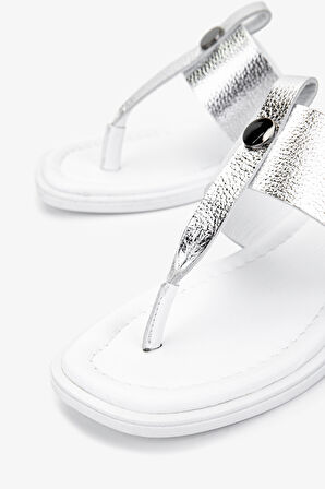 Valmenti Kadın Hakiki Deri Beyaz/Lame Parmak Arası Terlik 878 103 BN TRLK Y25 BEYAZ/LAME