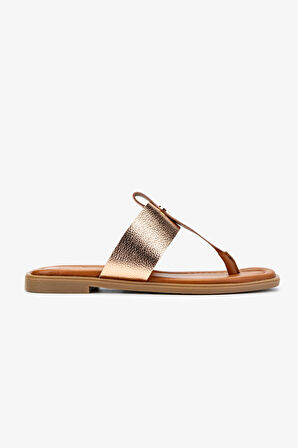 Valmenti Kadın Hakiki Deri Parmak Arası Terlik 878 103 BN TRLK Y25 TABA/GOLD