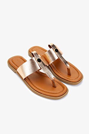 Valmenti Kadın Hakiki Deri Parmak Arası Terlik 878 103 BN TRLK Y25 TABA/GOLD