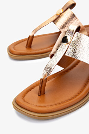 Valmenti Kadın Hakiki Deri Parmak Arası Terlik 878 103 BN TRLK Y25 TABA/GOLD