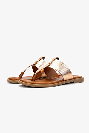 Valmenti Kadın Hakiki Deri Parmak Arası Terlik 878 103 BN TRLK Y25 TABA/GOLD