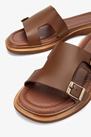 Valmenti Kadın Hakiki Deri Kahverengi Düz Terlik 878 104 BN TRLK Y25 KAHVE/KAHVE