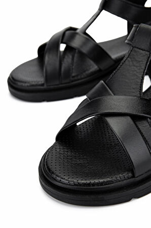 Tamer Tanca Kadın Hakiki Deri Siyah Deri Düz Sandalet 878 101-1 BN SNDLT Y25 SIYAH DR