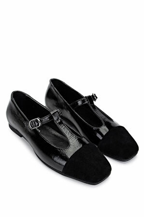 Tamer Tanca Kadın Hakiki Deri Siyah Babet Ayakkabı 879 3642 BN AYK Y25 SYH RGN/SUET