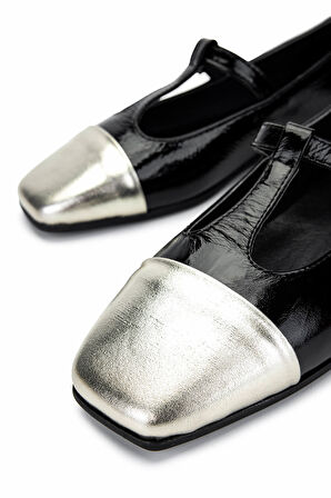 Tamer Tanca Kadın Hakiki Deri Siyah/Dore Babet Ayakkabı 879 3642 BN AYK Y25 SYH RGN/DORE