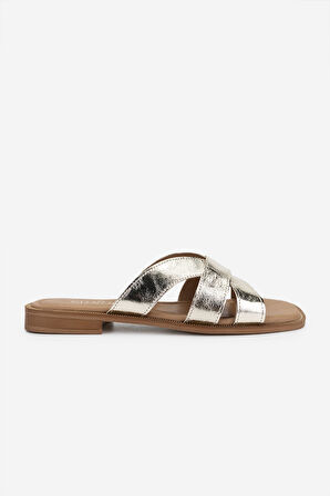 Valmenti Kadın Hakiki Deri Dore Düz Terlik 838 116245 BN TRLK Y25 DORE