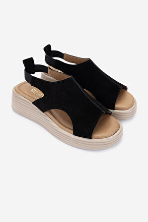 Valmenti Kadın Hakiki Deri Siyah Süet Topuklu Sandalet 838 1003 BN SNDLT Y25 SIYAH SUET