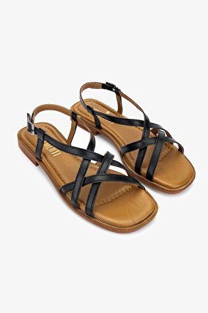 Valmenti Kadın Hakiki Deri Siyah Deri Düz Sandalet 838 16213 BN SNDLT Y25 SIYAH DR