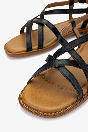 Valmenti Kadın Hakiki Deri Siyah Deri Düz Sandalet 838 16213 BN SNDLT Y25 SIYAH DR