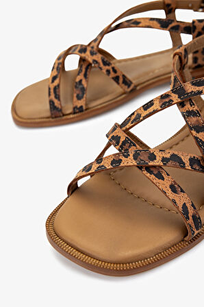 Valmenti Kadın Hakiki Deri Düz Sandalet 838 16213 BN SNDLT Y25 TABA LEOPAR