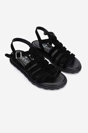 Valmenti Kadın Hakiki Deri Siyah Süet Düz Sandalet 838 45202 BN SNDLT Y25 SIYAH SUET