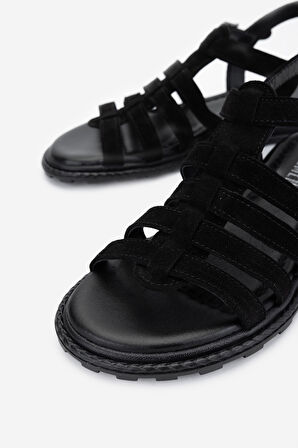 Valmenti Kadın Hakiki Deri Siyah Süet Düz Sandalet 838 45202 BN SNDLT Y25 SIYAH SUET