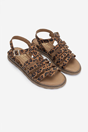 Valmenti Kadın Hakiki Deri Düz Sandalet 838 45202 BN SNDLT Y25 TABA LEOPAR