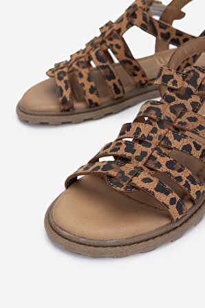 Valmenti Kadın Hakiki Deri Düz Sandalet 838 45202 BN SNDLT Y25 TABA LEOPAR