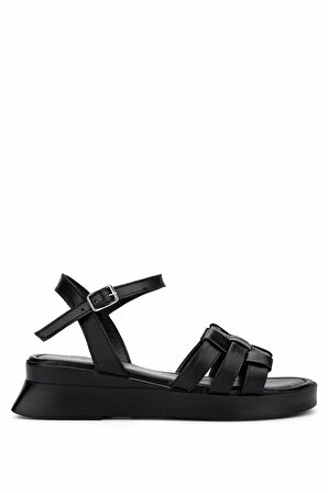 Tamer Tanca Kadın Hakiki Deri Siyah Deri Düz Sandalet 1109 M633 BN SNDLT Y25 SIYAH DR