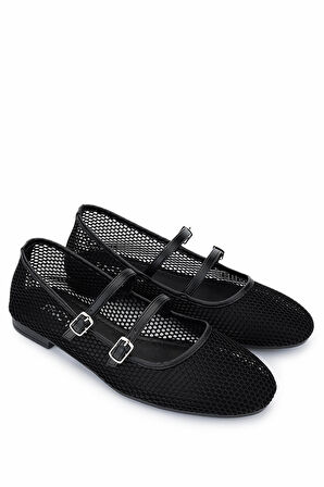 Tamer Tanca Kadın Deri & Tekstil Siyah Babet Ayakkabı 889 103 BN AYK Y25 SIYAH FILE