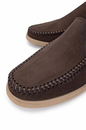 Tamer Tanca Erkek Hakiki Deri Kahverengi Nubuk Loafer Ayakkabı 1008 3484 ERK AYK Y25 KAHVE NBK