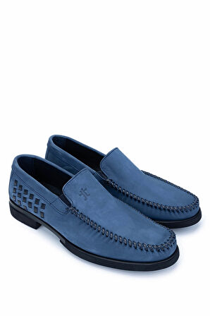 Tamer Tanca Erkek Hakiki Deri Mavi Nubuk Loafer Ayakkabı 1008 3484 ERK AYK Y25 K.K.MAVI NBK