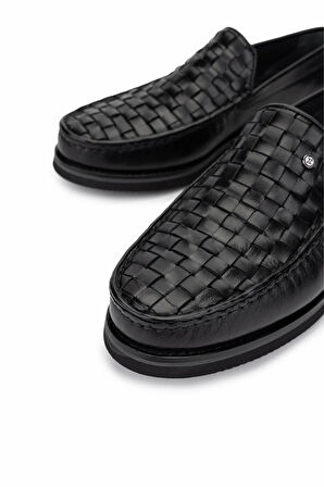 Tamer Tanca Erkek Hakiki Deri Siyah Loafer Ayakkabı 1008 3482 ERK AYK Y25 SYH ORG BFL/SYH