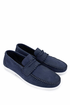 Tamer Tanca Erkek Hakiki Deri Lacivert Nubuk Loafer Ayakkabı 1008 3479 ERK AYK Y25 LACI NBK
