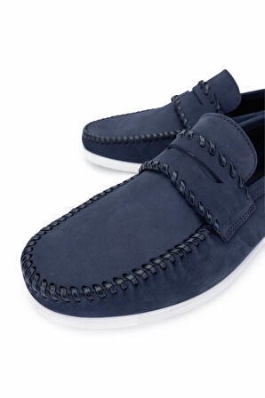 Tamer Tanca Erkek Hakiki Deri Lacivert Nubuk Loafer Ayakkabı 1008 3479 ERK AYK Y25 LACI NBK