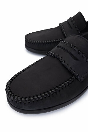 Tamer Tanca Erkek Hakiki Deri Siyah Nubuk Loafer Ayakkabı 1008 3479 ERK AYK Y25 SIYAH NBK