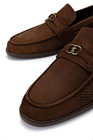 Tamer Tanca Erkek Hakiki Deri Kahverengi Nubuk Loafer Ayakkabı 1008 3478 ERK AYK Y25 TOBACCO NBK