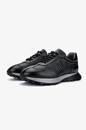 Valmenti Erkek Hakiki Deri Siyah Sneakers & Spor Ayakkabı 383 6400 ERK AYK Y25 SYH SLVR/SYH FLTR