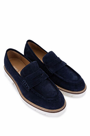 Tamer Tanca Erkek Hakiki Deri Lacivert Süet Loafer Ayakkabı 325 55368 ERK AYK Y25 LACI SUET