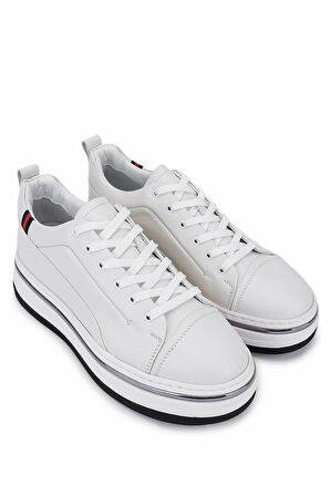 Tamer Tanca Erkek Hakiki Deri Beyaz Sneakers & Spor Ayakkabı 381 21624 ERK AYK Y25 BEYAZ DR/MET