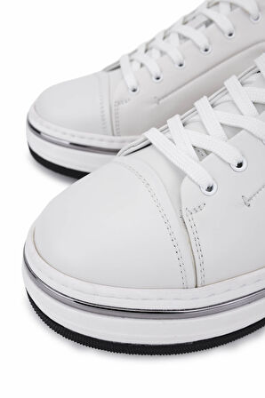 Tamer Tanca Erkek Hakiki Deri Beyaz Sneakers & Spor Ayakkabı 381 21624 ERK AYK Y25 BEYAZ DR/MET