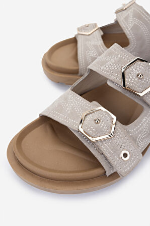 Valmenti Kadın Hakiki Deri Bej Süet Düz Terlik 1109 M625 BN TRLK Y25 BEJ SUET