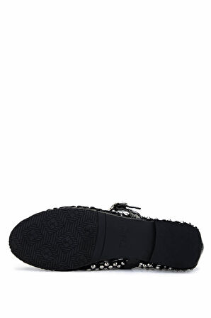 Tamer Tanca Kadın Deri & Tekstil Siyah Rugan Babet Ayakkabı 1036 7604 BN AYK Y25 SIYAH RGN