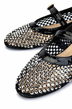 Tamer Tanca Kadın Deri & Tekstil Siyah Rugan Babet Ayakkabı 1036 7604 BN AYK Y25 SIYAH RGN