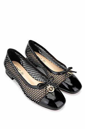 Tamer Tanca Kadın Deri & Tekstil Siyah Rugan Babet Ayakkabı 1036 7479 BN AYK Y25 SIYAH RGN