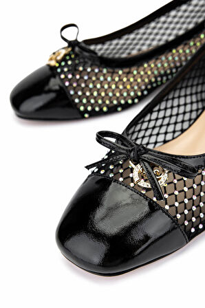 Tamer Tanca Kadın Deri & Tekstil Siyah Rugan Babet Ayakkabı 1036 7479 BN AYK Y25 SIYAH RGN