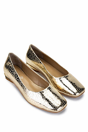 Tamer Tanca Kadın Hakiki Deri Gold Rugan Rugan Topuklu Ayakkabı 1105 2096 BN AYK Y25 NUDE BSK RGN