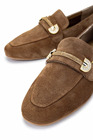 Tamer Tanca Kadın Hakiki Deri Tütün Süet Loafer Ayakkabı 1105 5371 BN AYK Y25 TUTUN SUET