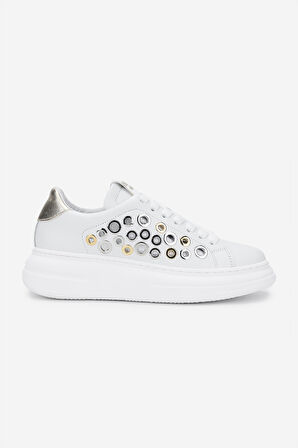 Méliné Kadın Hakiki Deri Sneakers & Spor Ayakkabı 1117 522-BI BN AYK Y25 BIANCO/PLATIN