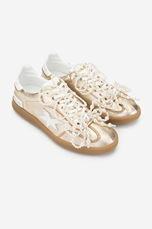 Méliné Kadın Hakiki Deri Sneakers & Spor Ayakkabı 1117 526 ACC-R BN AYK Y25 ORO/BIANCO