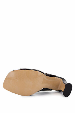 Tamer Tanca Kadın Hakiki Deri Kahverengi Kroko Topuklu Terlik 33 3439 BN TRLK Y25 KAHVE KROKO