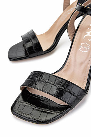 Tamer Tanca Kadın Hakiki Deri Siyah Kroko Topuklu Ayakkabı 33 3434 BN AYK Y25 SIYAH KROKO