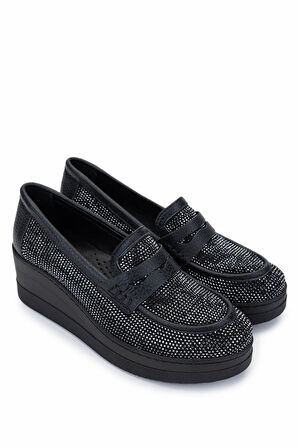 Tamer Tanca Kadın Hakiki Deri Siyah Taşlı Loafer Ayakkabı 937 23043 BN AYK Y25 SIYAH TASLI