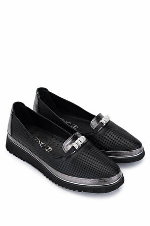 Tamer Tanca Kadın Hakiki Deri Siyah Comfort Ayakkabı 766 2030 BN AYK Y25 SIYAH/ANTRASIT