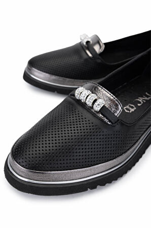 Tamer Tanca Kadın Hakiki Deri Siyah Comfort Ayakkabı 766 2030 BN AYK Y25 SIYAH/ANTRASIT